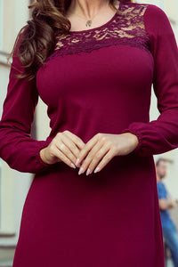 Numoco 291-1 MOIRA Trapezoidal dress with lace - burgundy