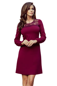 Numoco 291-1 MOIRA Trapezoidal dress with lace - burgundy