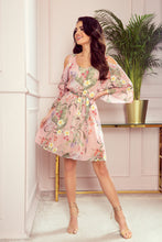Load image into Gallery viewer, Numoco 292-1 MARINA flimsy dress with a neckline - pink with flowers