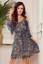 Load image into Gallery viewer, Numoco 292-2 MARINA flimsy dress with a neckline - green with flowers
