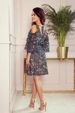 Load image into Gallery viewer, Numoco 292-2 MARINA flimsy dress with a neckline - green with flowers