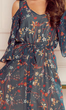 Load image into Gallery viewer, Numoco 292-2 MARINA flimsy dress with a neckline - green with flowers