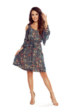 Load image into Gallery viewer, Numoco 292-2 MARINA flimsy dress with a neckline - green with flowers