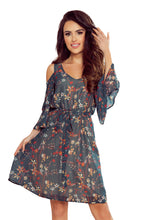 Load image into Gallery viewer, Numoco 292-2 MARINA flimsy dress with a neckline - green with flowers