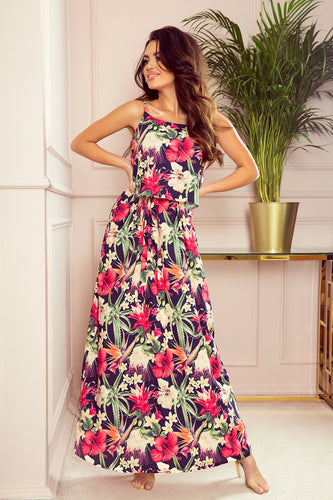 Numoco 294-1 A long summer dress with straps - red flowers