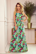 Load image into Gallery viewer, Numoco 294-2 A long summer dress with straps - green leaves and pink flowers