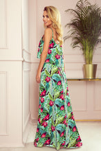 Charger l&#39;image dans la galerie, Numoco 294-2 A long summer dress with straps - green leaves and pink flowers
