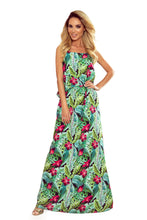 Charger l&#39;image dans la galerie, Numoco 294-2 A long summer dress with straps - green leaves and pink flowers