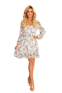 Numoco 295-2 BAKARI flimsy dress with a neckline - flowers boho on a light background