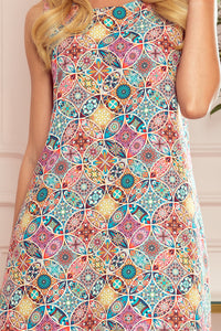 Numoco 296-1 VICTORIA A trapezoidal dress with a colorful pattern