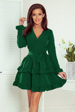 Load image into Gallery viewer, Numoco 297-1 CAROLINE dress with frills and envelope neckline - green