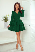 Load image into Gallery viewer, Numoco 297-1 CAROLINE dress with frills and envelope neckline - green