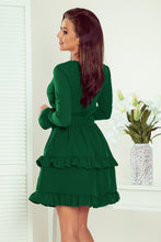 Load image into Gallery viewer, Numoco 297-1 CAROLINE dress with frills and envelope neckline - green