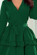 Load image into Gallery viewer, Numoco 297-1 CAROLINE dress with frills and envelope neckline - green
