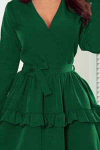 Numoco 297-1 CAROLINE dress with frills and envelope neckline - green