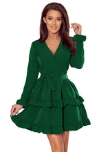 Load image into Gallery viewer, Numoco 297-1 CAROLINE dress with frills and envelope neckline - green
