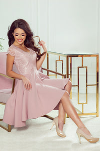 Numoco 300-1 PATRICIA - dress with longer back with lace neckline - powder pink