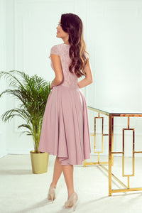 Numoco 300-1 PATRICIA - dress with longer back with lace neckline - powder pink