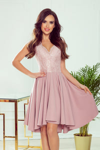Numoco 300-1 PATRICIA - dress with longer back with lace neckline - powder pink