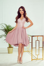 Load image into Gallery viewer, Numoco 300-1 PATRICIA - dress with longer back with lace neckline - powder pink