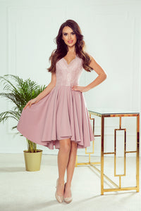 Numoco 300-1 PATRICIA - dress with longer back with lace neckline - powder pink