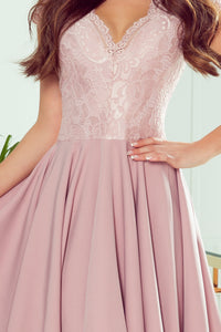 Numoco 300-1 PATRICIA - dress with longer back with lace neckline - powder pink