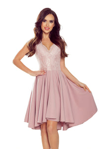 Numoco 300-1 PATRICIA - dress with longer back with lace neckline - powder pink