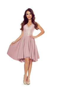 Numoco 300-1 PATRICIA - dress with longer back with lace neckline - powder pink