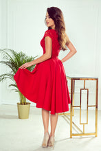 Load image into Gallery viewer, Numoco 300-2 PATRICIA - dress with longer back with lace neckline - Red