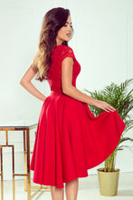 Load image into Gallery viewer, Numoco 300-2 PATRICIA - dress with longer back with lace neckline - Red