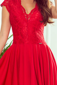 Numoco 300-2 PATRICIA - dress with longer back with lace neckline - Red