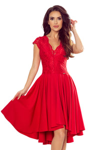 Numoco 300-2 PATRICIA - dress with longer back with lace neckline - Red