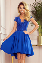 Load image into Gallery viewer, Numoco 300-3 PATRICIA - dress with longer back with lace neckline - ROYAL BLUE