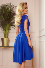 Load image into Gallery viewer, Numoco 300-3 PATRICIA - dress with longer back with lace neckline - ROYAL BLUE