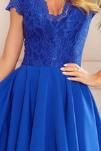 Load image into Gallery viewer, Numoco 300-3 PATRICIA - dress with longer back with lace neckline - ROYAL BLUE
