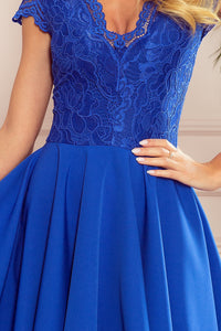 Numoco 300-3 PATRICIA - dress with longer back with lace neckline - ROYAL BLUE