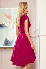 Load image into Gallery viewer, Numoco 300-4 PATRICIA - dress with longer back with lace neckline - Burgundy color