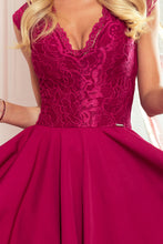 Load image into Gallery viewer, Numoco 300-4 PATRICIA - dress with longer back with lace neckline - Burgundy color