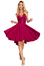 Load image into Gallery viewer, Numoco 300-4 PATRICIA - dress with longer back with lace neckline - Burgundy color