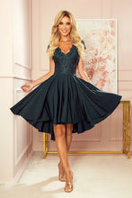 Cargar imagen en el visor de la galería, Numoco 300-5 PATRICIA - dress with longer back with lace neckline - green color