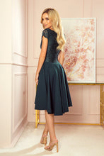 Cargar imagen en el visor de la galería, Numoco 300-5 PATRICIA - dress with longer back with lace neckline - green color