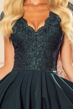 Cargar imagen en el visor de la galería, Numoco 300-5 PATRICIA - dress with longer back with lace neckline - green color