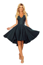 Cargar imagen en el visor de la galería, Numoco 300-5 PATRICIA - dress with longer back with lace neckline - green color