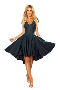 Numoco 300-5 PATRICIA - dress with longer back with lace neckline - green color
