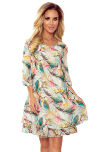 Numoco 303-1 IVETTE chiffon dress with a neckline at the back - COLORFUL FEATHERS