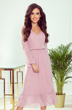 Load image into Gallery viewer, Numoco 304-1 Chiffon midi dress with a neckline and frill - dirty pink