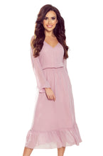 Load image into Gallery viewer, Numoco 304-1 Chiffon midi dress with a neckline and frill - dirty pink