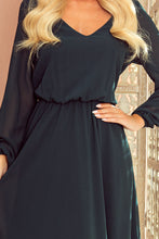 Load image into Gallery viewer, Numoco 304-2 Chiffon midi dress with a neckline and frill - grün