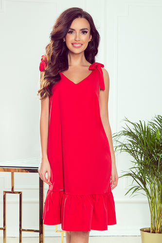 Numoco 306-1 ROSITA Dress with bows on the shoulders and frill - red
