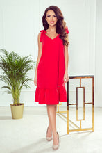Load image into Gallery viewer, Numoco 306-1 ROSITA Dress with bows on the shoulders and frill - red
